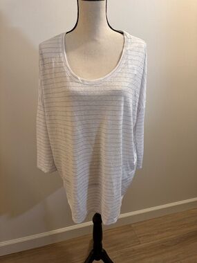 LOFT White Scoop Neck Short Sleeve Striped Top
